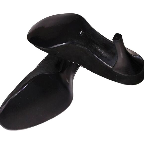 Franco Sarto Womens Black Suede Heel Size 8.5 Open Toe White Stitching 3" Heel - Picture 6 of 11